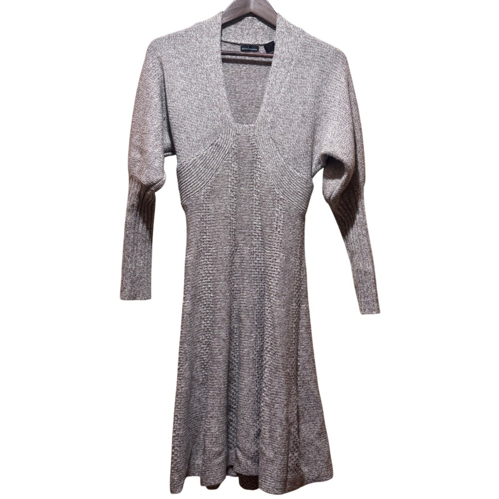 Moda International XS Marled Tan Wool Blend V-Neck Sweater Dress Vintage Y2K